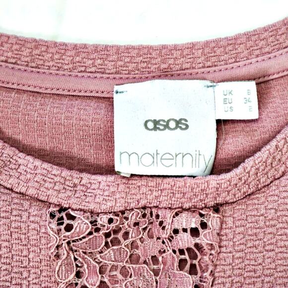 ASOS Maternity Size S Knit Blouse Lace Detail Short Sleeves Mauve Pink - Picture 8 of 10
